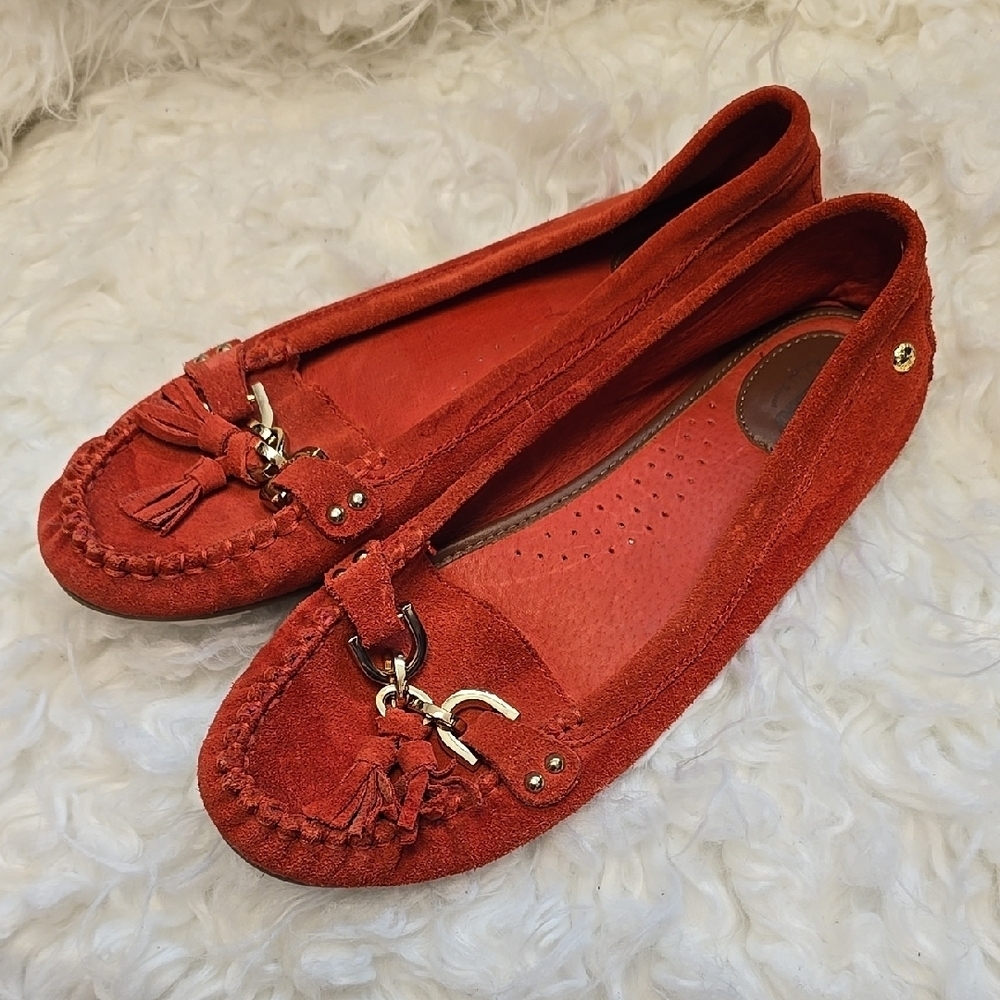 Sebago Red Moccasins with Suede Finish and Metal Accent
